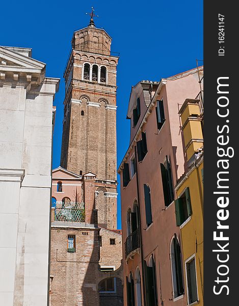 San Stefano church bell tower located at Venice, Italy. San Stefano church bell tower located at Venice, Italy