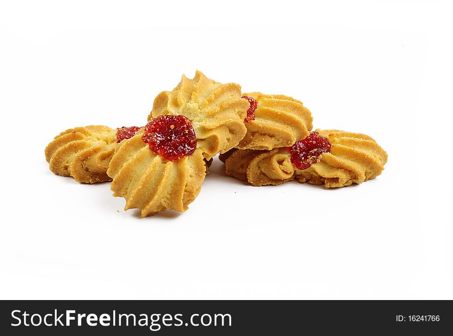 Cake with jam on white background. Cake with jam on white background