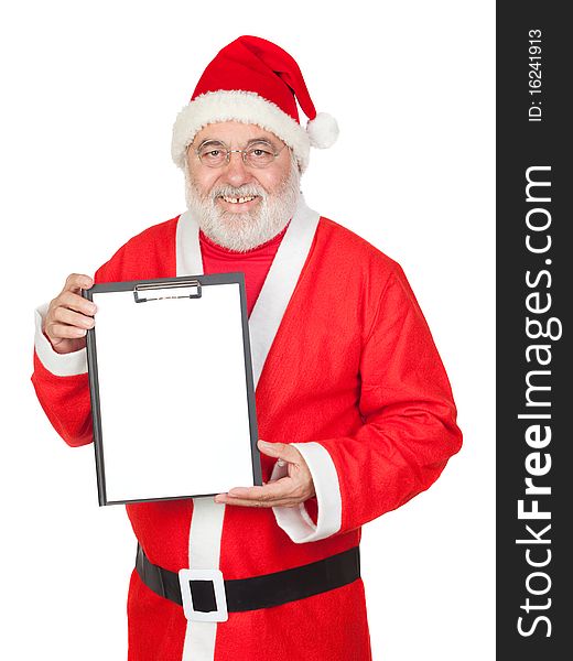 Smiley Santa Claus With A Blank Clipboard