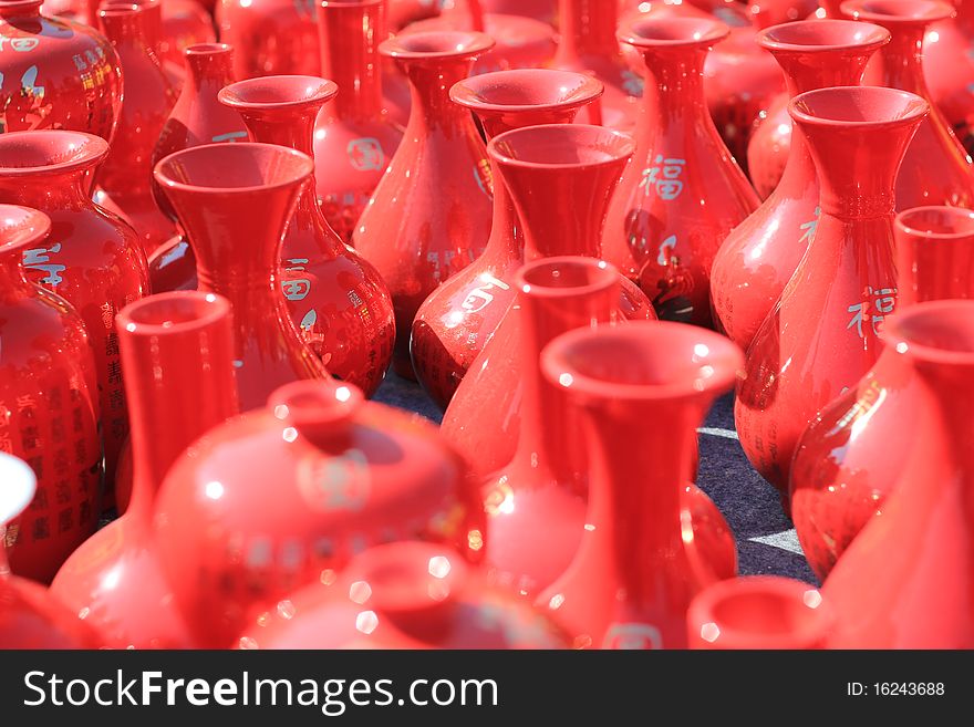 Exhibition of art ceramics,red Bottle. Exhibition of art ceramics,red Bottle