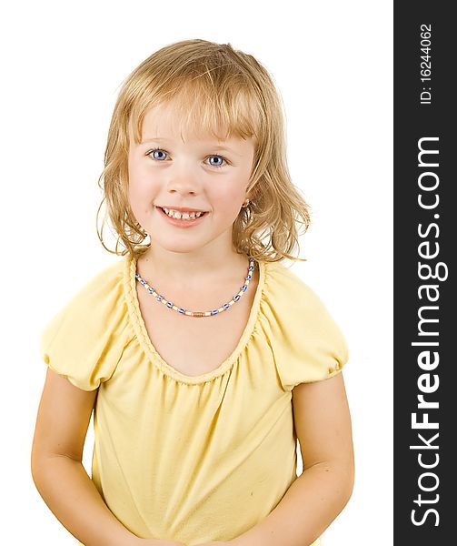 Portrait of a happy liitle girl on thewhite isolated background. Portrait of a happy liitle girl on thewhite isolated background.