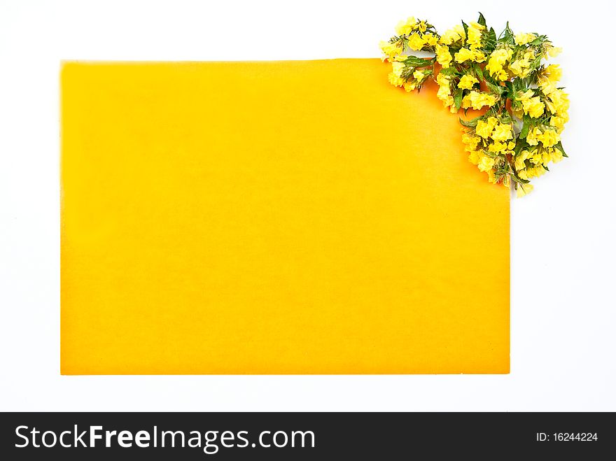 Yellow card on white background with flowers design