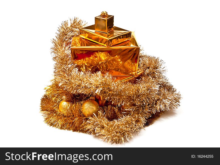 Golden christmas decor with presents