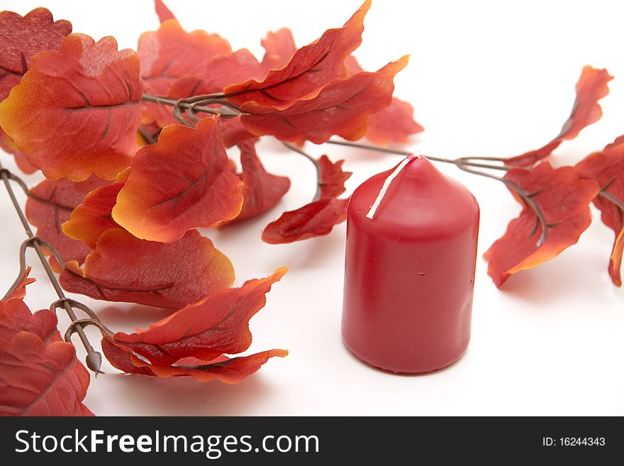 Red Leaves And Candle