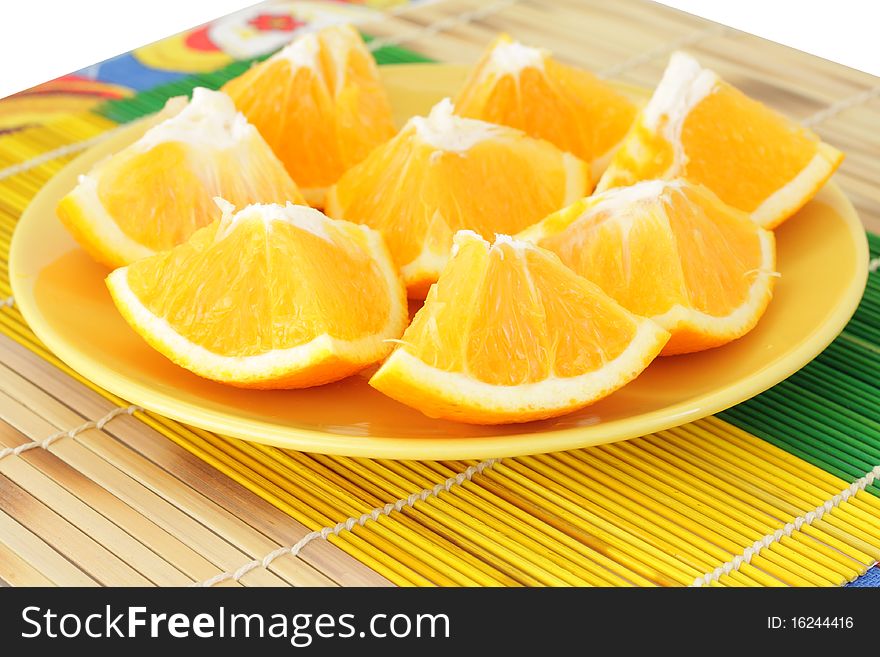 Slices of orange on yellow plate