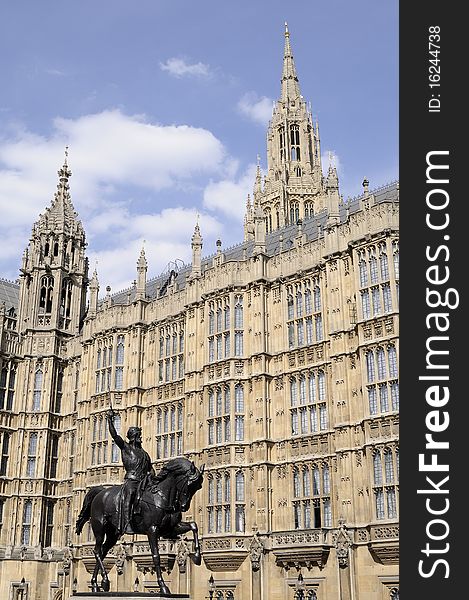 statue and architectural details of houses of parliament from city of westminster, london uk. statue and architectural details of houses of parliament from city of westminster, london uk