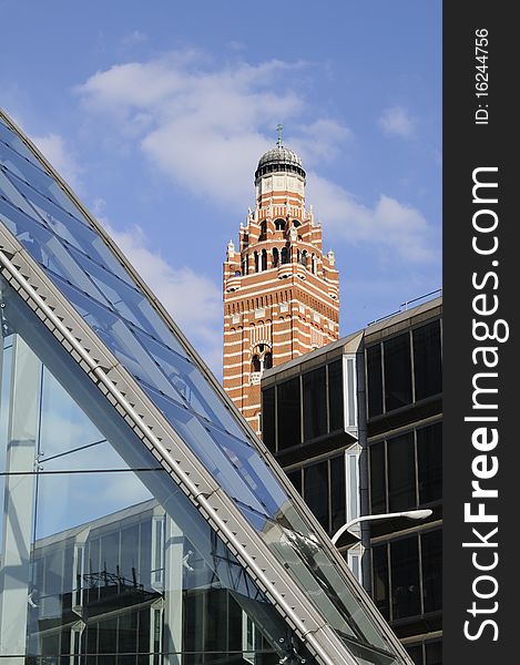 Glass Architecture And Church Tower