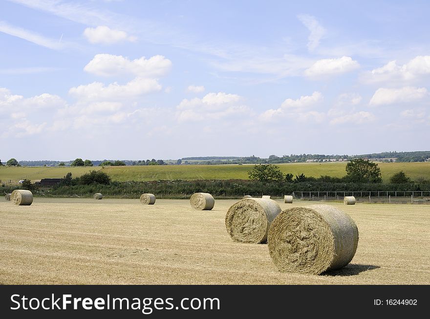 Hay bales against blue sky in summer season. Hay bales against blue sky in summer season