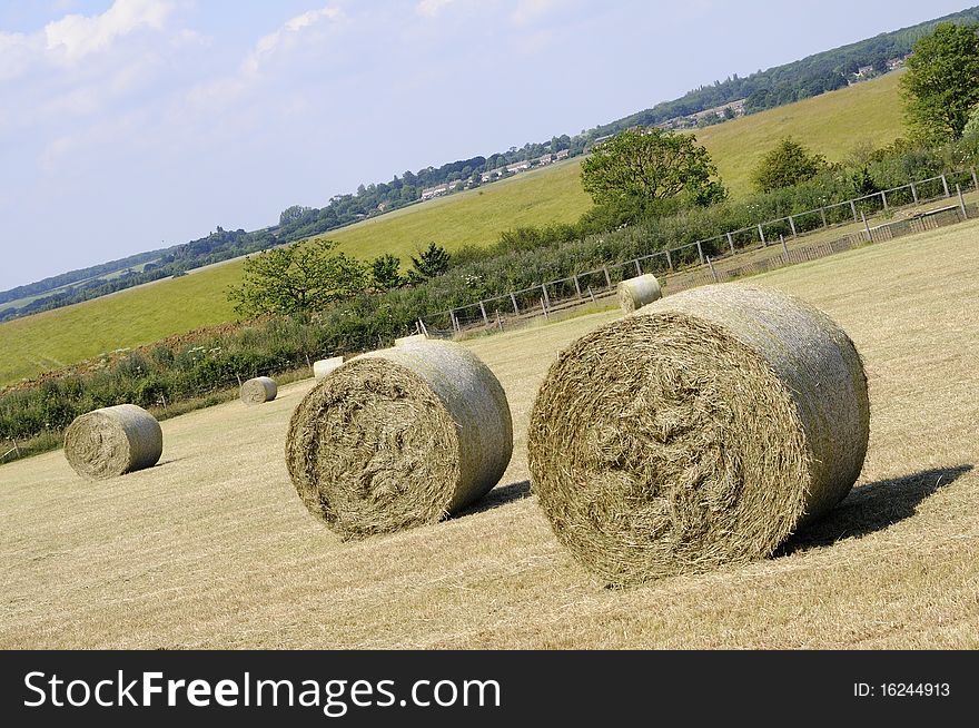 Hay Bales Waiting On Fields
