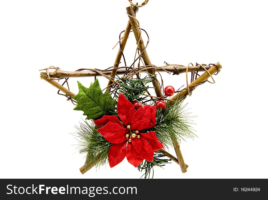 Christmas star of wood with flower