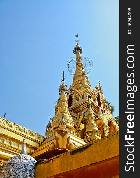 Gold Pagoda In Sky Background