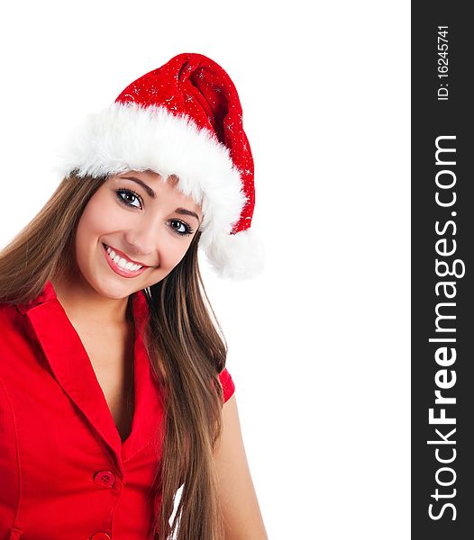 Attractive young women in santa claus hat