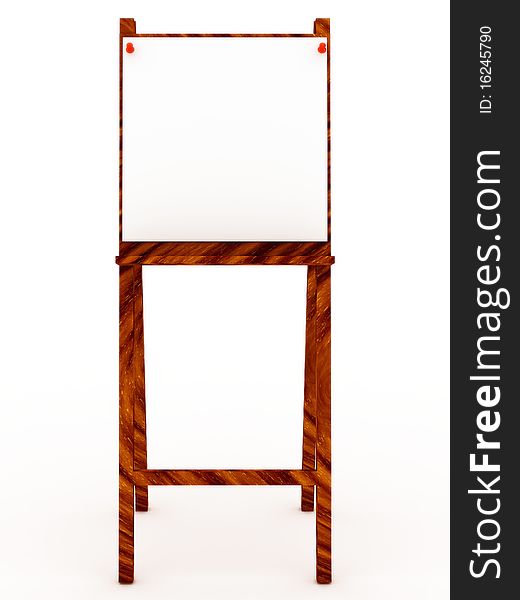 Easel with with a blank sheet isolated on white background. Easel with with a blank sheet isolated on white background