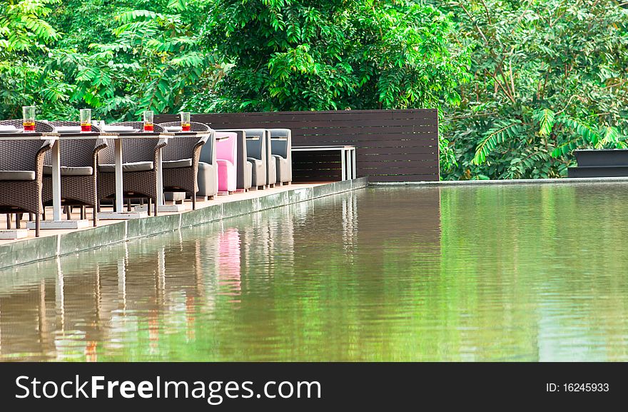 A Dinning Table Setup by The Lake. A Dinning Table Setup by The Lake