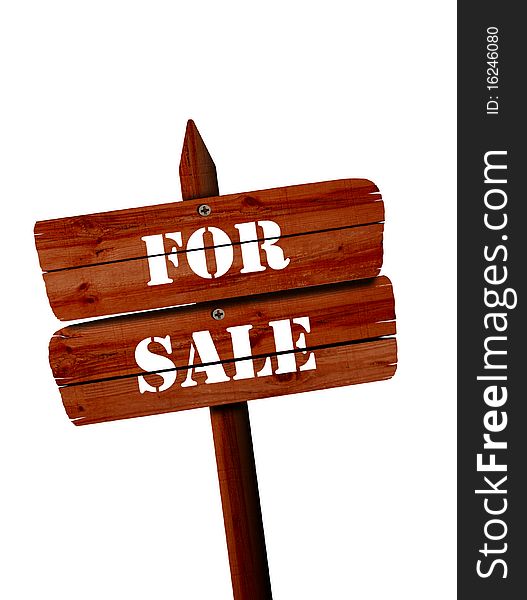Image of for sale sign post over white. Image of for sale sign post over white