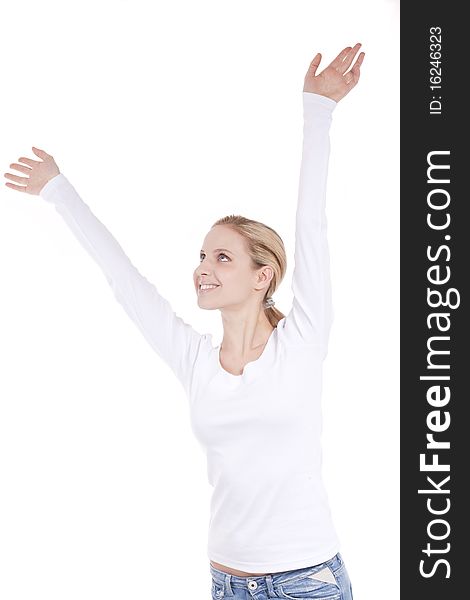 Young Woman With Arms Raised