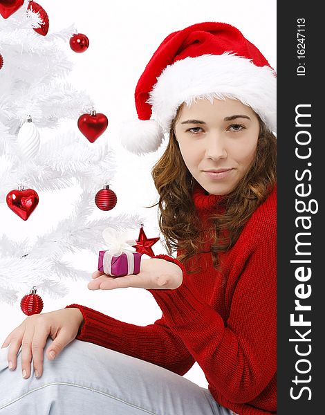 Beautiful Young Woman Wearing Santa Hat