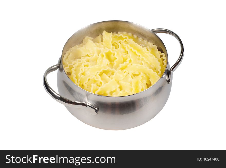 Casserole with pasta. Isolated on white.