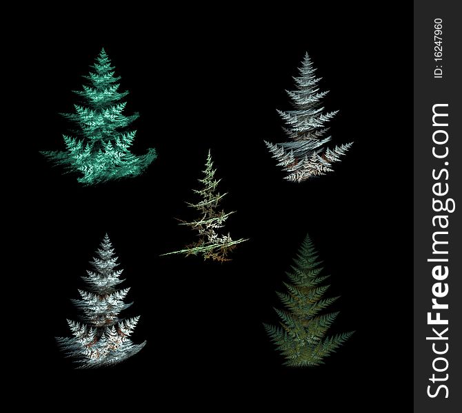 Five abstract fir trees which can be used for Christmas cards and designs. Five abstract fir trees which can be used for Christmas cards and designs