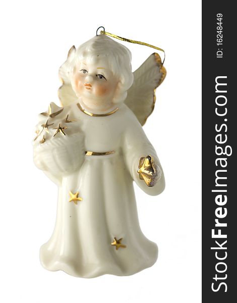 White china christmas angel with golden stars