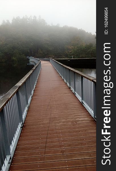 Footbridge, Path Of Life, Forest, Autumn, Breathe Life, Lake, Pond, Landscape, Gray And Silver Sky.
