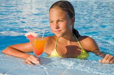 The Girl With A Cocktail At Pool Stock Photography The Girl With A Cocktail At Pool Stock Photography