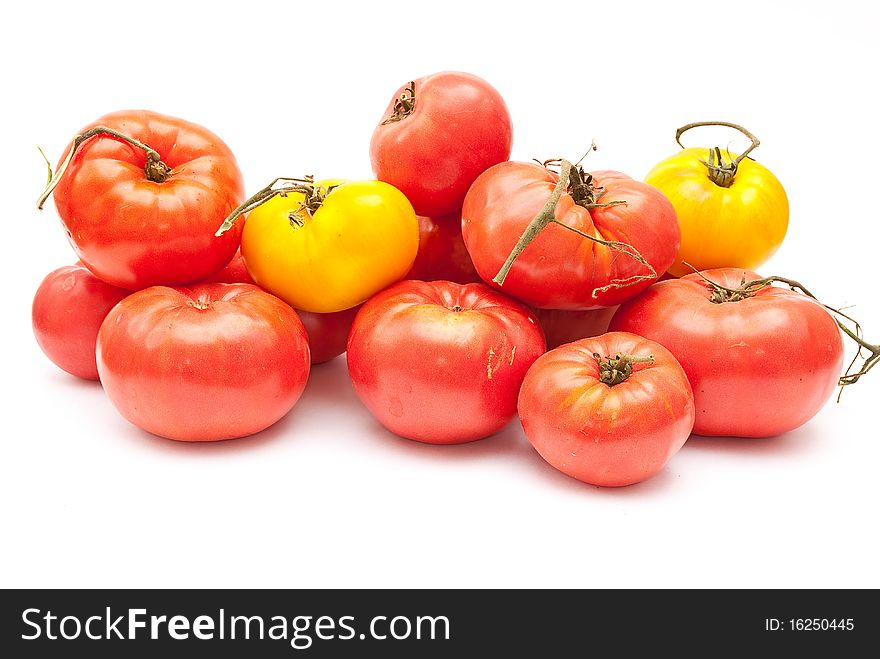 Eco tomatoes isolated on white