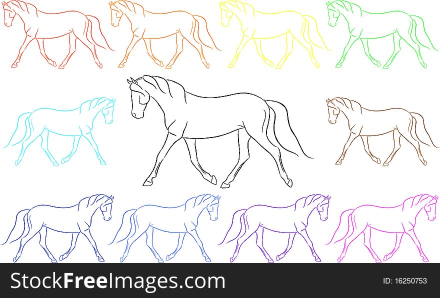 Fun looking rainbow illustration of light breed horses trotting. Fun looking rainbow illustration of light breed horses trotting.