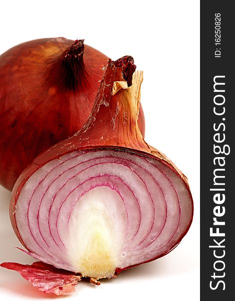 A red onion isolated on white background