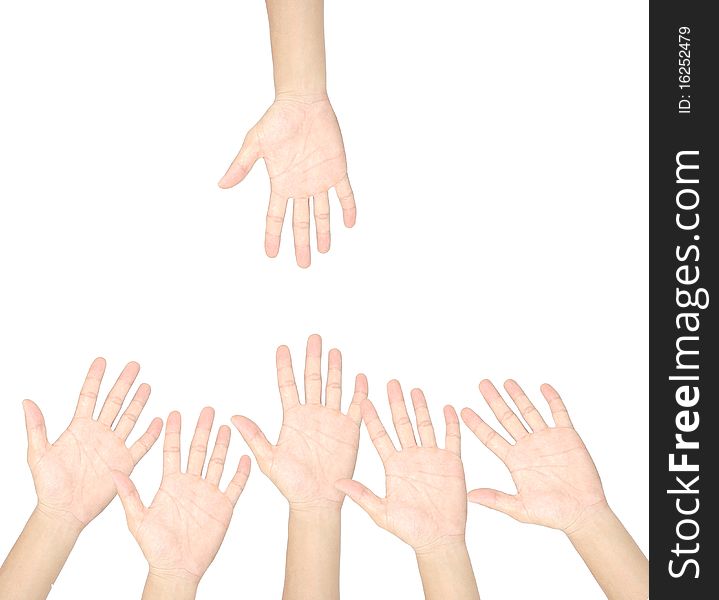 Hand signal on white background