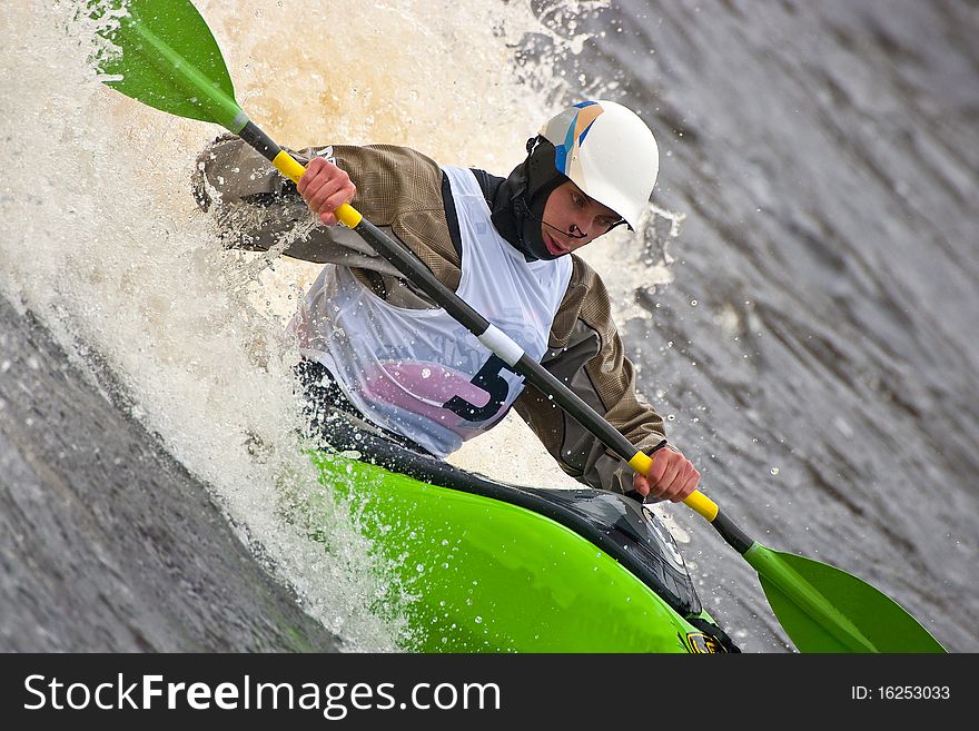 Kayak freestyle on whitewater, Russia, Msta, may 2010