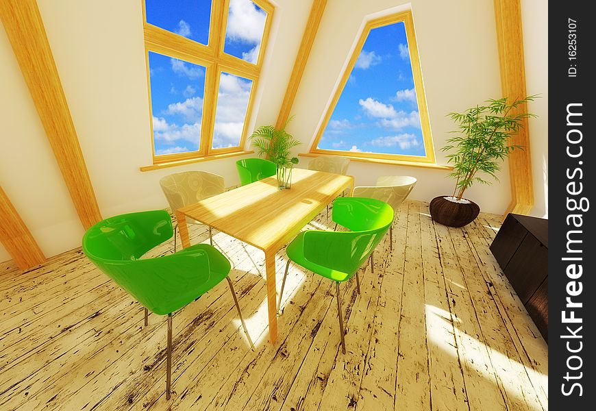 Room  in the roof with wood decor