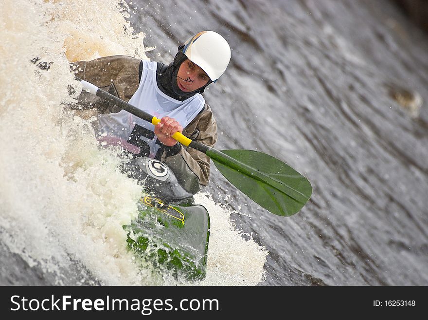 Kayak freestyle on whitewater, Russia, Msta, may 2010