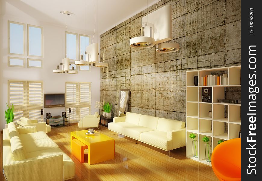 Modern room with concrete  wall
