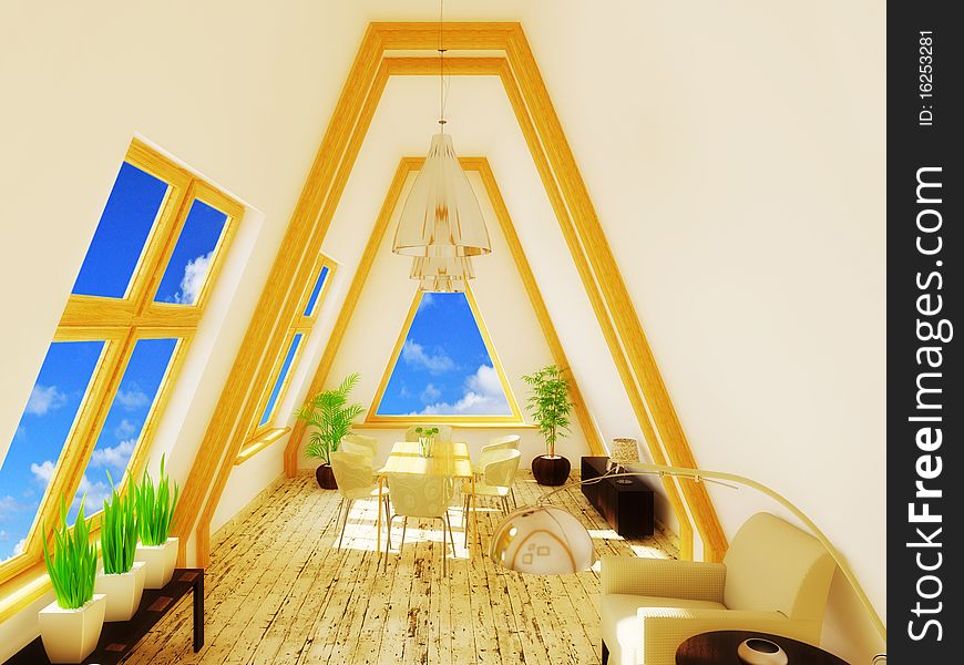 Room  in the roof with wood decor