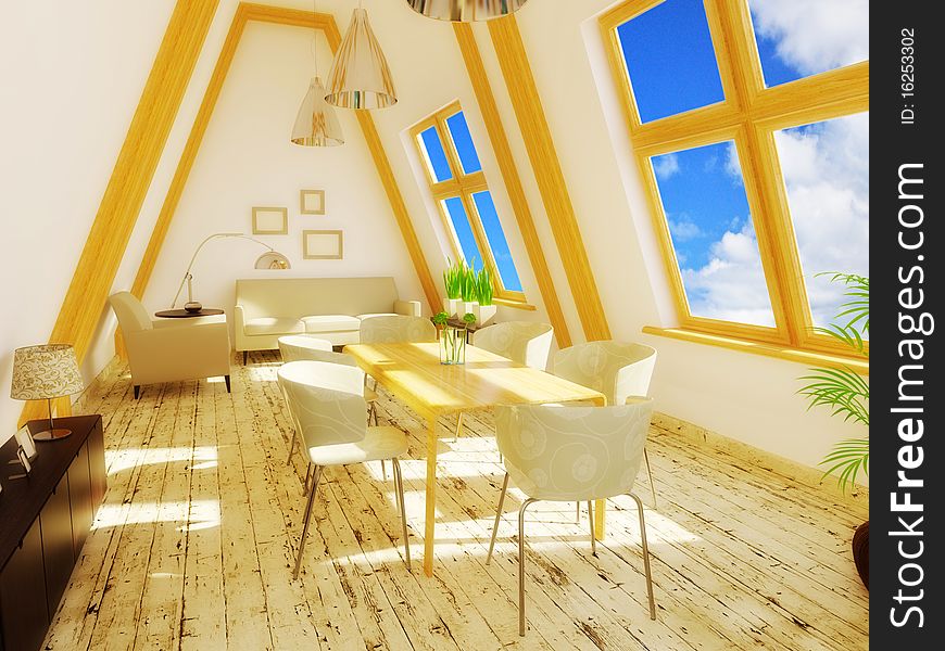 Room  in the roof with wood decor