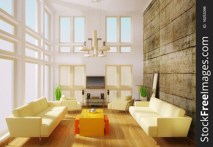 Modern interior room with white sofa