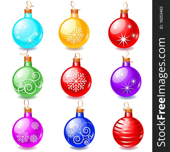 Set of colorful glossy balls for the Christmas Tree