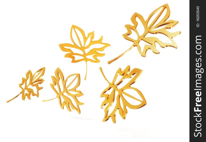 Abstract golden leafs on white background