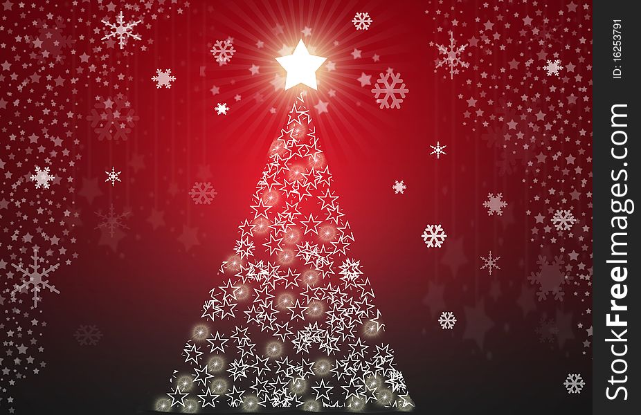 Red christmas tree background with stars