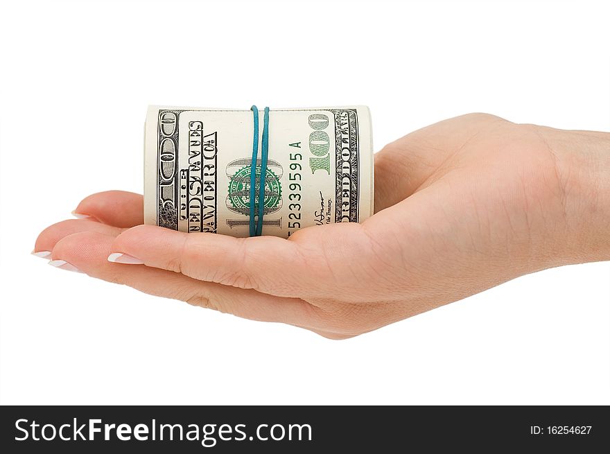 Hand With Money Isolated On White Background