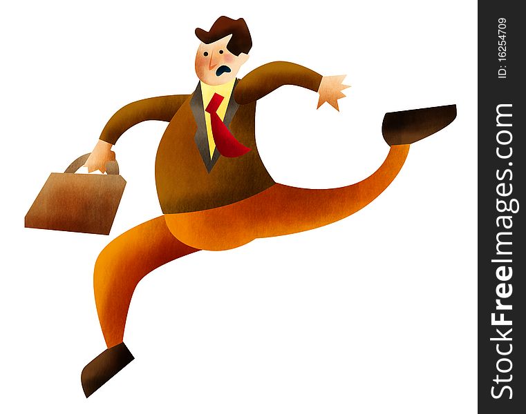 Businessman holding briefcase and running. Businessman holding briefcase and running