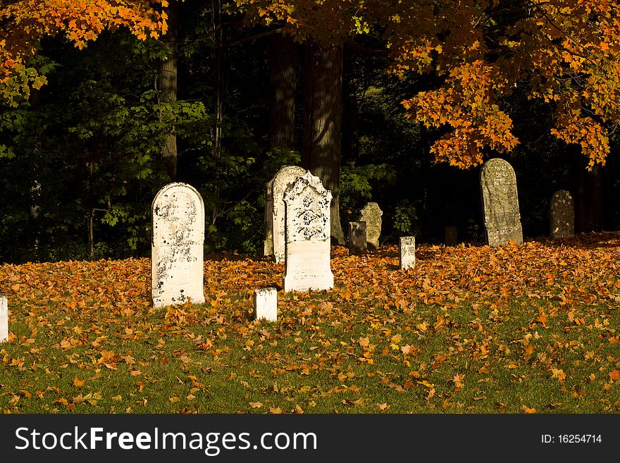 Graveyard full of Autumn leaves. Graveyard full of Autumn leaves