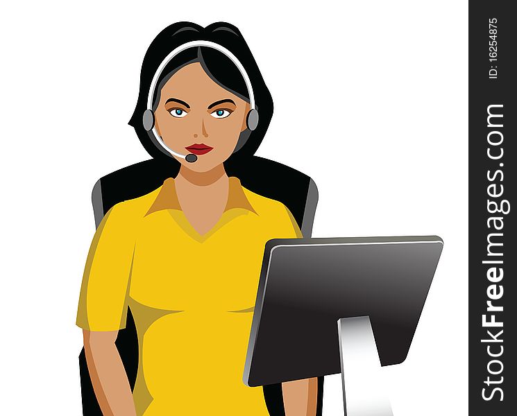 Female customer service representative with computer. Female customer service representative with computer