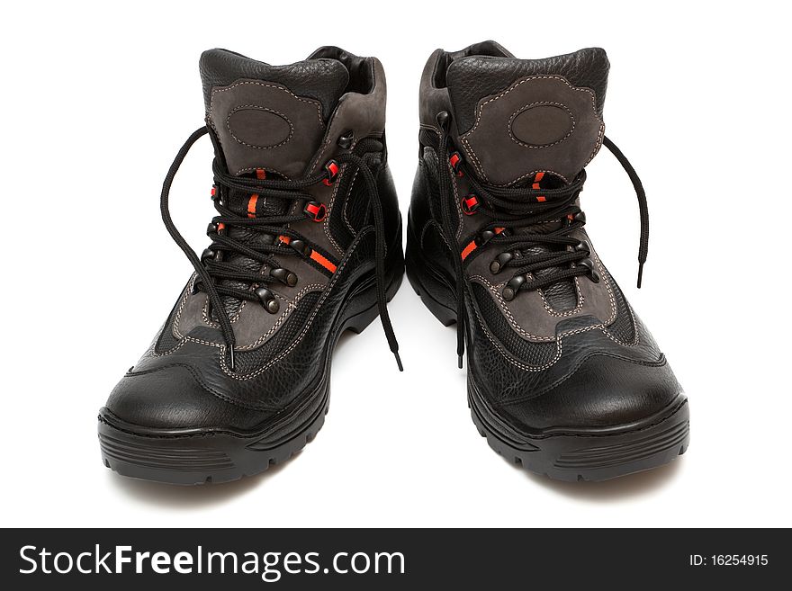 Leather boot on a thick sole on a white background