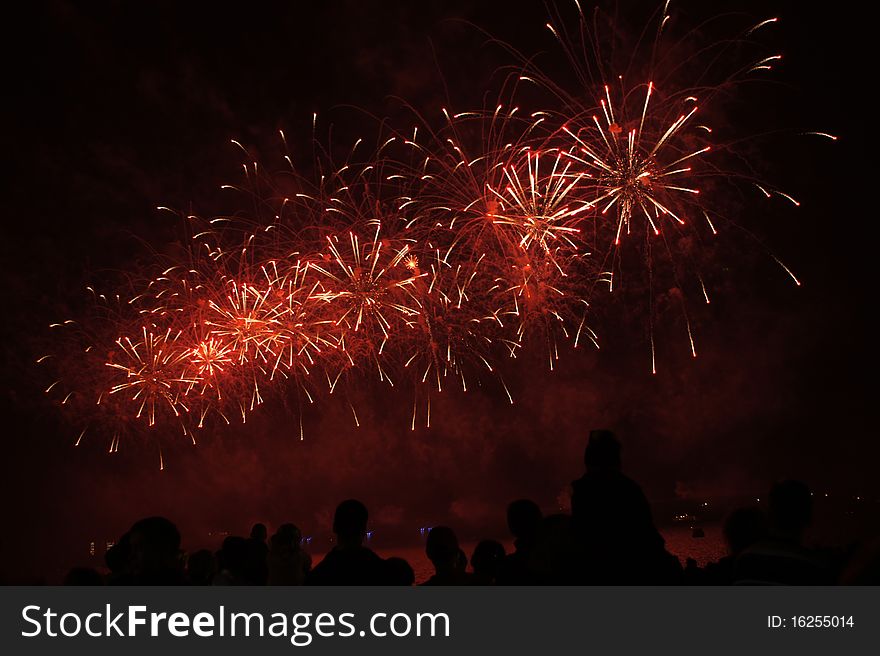 Celebratory fireworks in the night sky