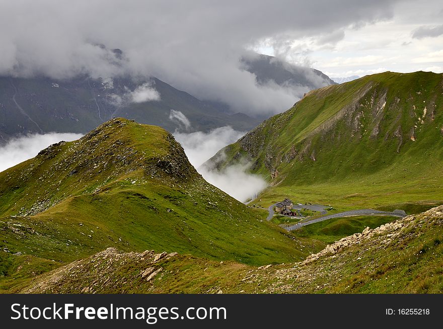 The mountain scenery of the Grossglockner glacier.