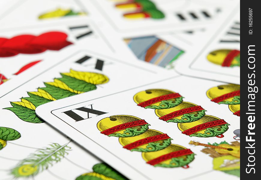 Hungarian playing cards for card games such as Snapszer ,Skat,Ulti,Preferans,Belot which are played in some parts of Europe,shallow DOF