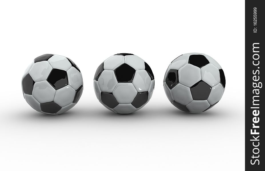 3D image of three soccer ball on white background