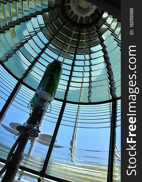 View from the bottom of the lens of a lighthouse. View from the bottom of the lens of a lighthouse